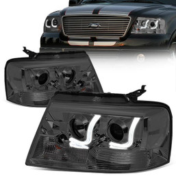 04-08 Ford F150 Lincoln Mark LT LED DRL Projector Headlights - Smoked Housing Clear Corner