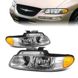 96-99 Dodge Grand Caravan Chrysler Town & Country Voyager Headlights - Chrome Housing Amber Corner