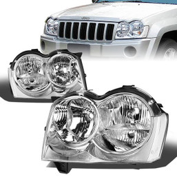 05-07 Jeep Grand Cherokee Headlights - Chrome Housing Clear Corner