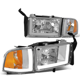94-02 Dodge Ram 1500 2500 3500 LED DRL Headlights - Chrome Housing Amber Corner