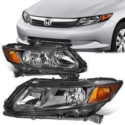 12-15 Honda Civic Headlights - Black Housing Amber Corner