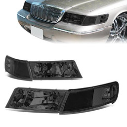 98-02 Mercury Grand Marquis Headlights - Smoked Housing Clear Corner