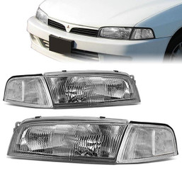 97-01 Mitsubishi Mirage Sedan Headlights - Chrome Housing Clear Corner
