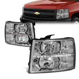 07-14 Chevy Silverado 1500 2500 3500 HD LED DRL Headlights - Chrome Housing Clear Corner