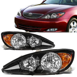 02-04 Toyota Camry Headlights - Black Housing Amber Corner
