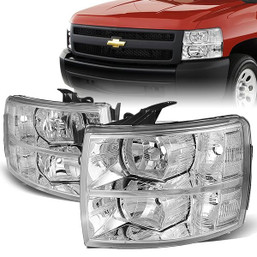 07-14 Chevy Silverado 1500 2500 3500 HD Headlights - Chrome Housing Clear Corner