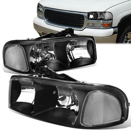 99-07 GMC Sierra 1500 2500 3500 HD Yukon XL Headlights - Black Housing Amber Corner