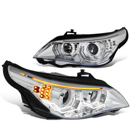 04-07 BMW E60 525i 530i 530xi 545i 550i LED U-Halo+Signal Projector Headlights - Chrome