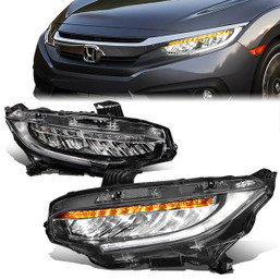 16-18 Honda Civic LED DRL+Sequential Turn Signal Headlights - Type-R Style