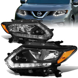 14-16 Nissan Rogue LED DRL Headlights - Black Housing Amber Corner