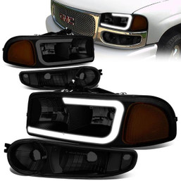 00-06 GMC Sierra Yukon XL Denali LED DRL Headlights+Bumper Lamp -Tinted Housing Amber Corner