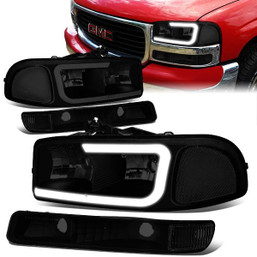 99-07 GMC Sierra Yukon XL 1500 2500 3500 LED DRL Headlight+Bumper Lamp - Tinted Housing Clear Corner