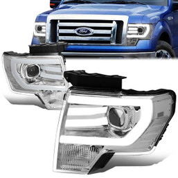 09-14 Ford F150 LED DRL Projector Headlights - Chrome Housing Clear Corner