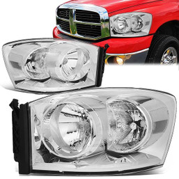06-09 Dodge Ram 1500 2500 3500 Headlights - Chrome Housing Clear Corner
