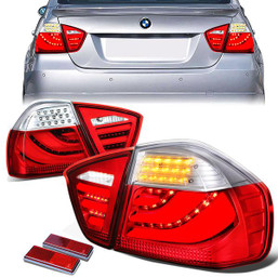05-08 BMW E90 320i 325i 325xi 330i 330xi 335i Sedan LED Bar Rear Brake Tail Lights - Red/Clear