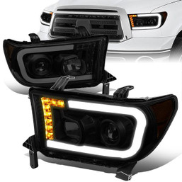 07-17 Toyota Tundra Sequoia LED DRL Projector Headlights - Smoked Housing Amber Corner