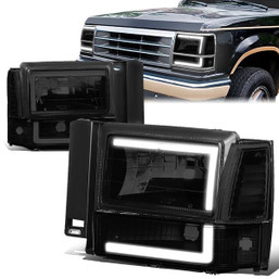 91-94 Ford Explorer LED DRL Headlights+Bumper Lamps - Tinted Housing Clear Corner