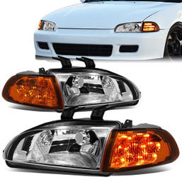 92-95 Honda Civic Coupe/Hatchback LED Turn Signal Headlights+Corner Lamps - Chrome