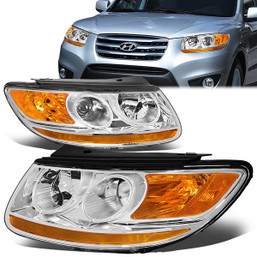 07-12 Hyundai Santa Fe Projector Headlights - Chrome Housing Amber Corner