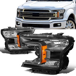 18-20 Ford F-150 Headlight - Black Housing Amber Corner