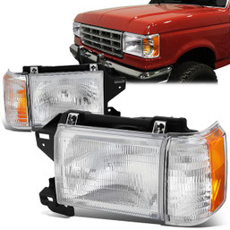 87-91 Ford F150 F250 F350 Bronco Headlights+Corner Lamps - Factory Style