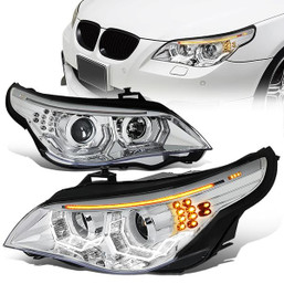 08-10 BMW 528I 528XI 535I 535XI 550I M5 E60 LED U-Halo Projector Headlights - Chrome Housing