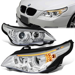 04-07 BMW 525I 525XI 530I 530XI E60 LED U-Halo+Turn Signal Projector Headlights - Chrome Housing