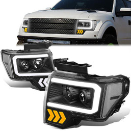 09-14 Ford F150 LED DRL+Arrow Turn Signal Projector Headlights - Black Housing Clear Corner