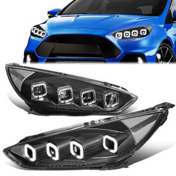 15-18 Ford Focus LED Sequential Turn Signal Projector Headlights - Black Housing Clear Corner