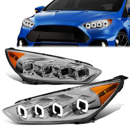 15-18 Ford Focus LED Sequential Turn Signal Projector Headlights - Chrome Housing Amber Corner