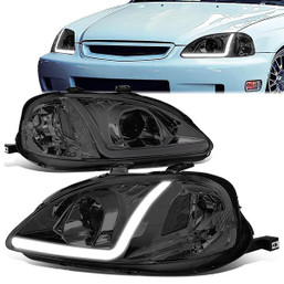 99-00 Honda Civic LED DRL Projector Headlights - Smoked Housing Clear Corner