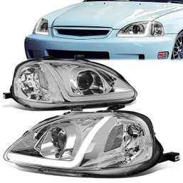 99-00 Honda Civic LED DRL Projector Headlights - Chrome Housing Clear Corner