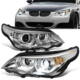 04-07 BMW E60 5-Seroes LED DRL Sequential Turn Signal HID Projector Headlights - Chrome Housing