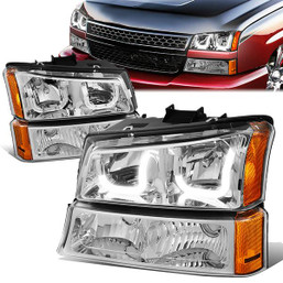 03-06 Chevy Silverado Avalanche LED DRL Headlights+ Bumper Lamps (Chrome Amber)