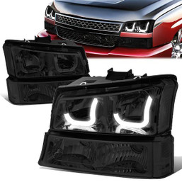 03-06 Chevy Silverado Avalanche LED DRL Headlights+ Bumper Lamps (Smoked Clear)