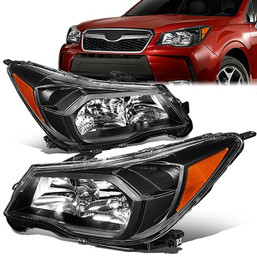 14-16 Subaru Forester Headlights - Black Housing Amber Corner