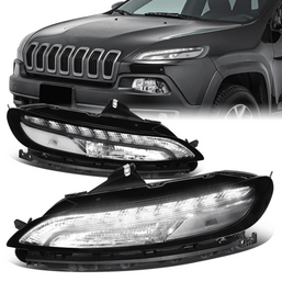 14-18 Jeep Cherokee KL LED DRL+Turn Signal Headlights - Chrome Housing Clear Corner