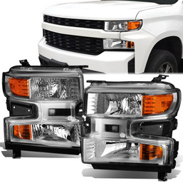 19-22 Chevy Silverado 1500 Headlights - Chrome Housing Amber Corner