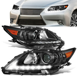 13-15 Lexus ES300h / ES350 OE Style LED Projector Headlights - Black Housing Amber Corner