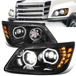06-17 Hino 258 / 268 / 338 Black Housing LED DRL Headlights - Sequential Turn Signal