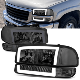 99-06 GMC Sierra Yukon XL 1500 LED DRL Headlights+Bumper Signal Lamps (Chrome Smoked)