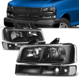 03-22 Chevrolet Express GMC Savana 1500 2500 3500 Headlights+Signal Bumper Lamp - Clear