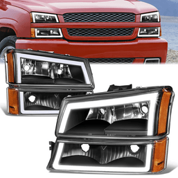 03-07 Chevy Silverado / Avalanche LED DRL Headlights+Bumper Lamps (Black Amber)