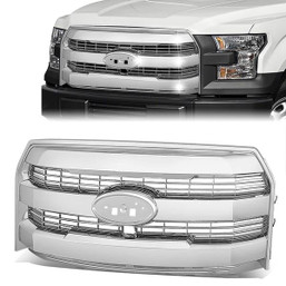 15-17 Ford F-150 Front Grille - Horizontal Fence Mesh - Chrome 15-17 Ford F-150 Front Grille - Horizontal Fence Mesh - Chrome