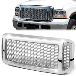 05-07 Ford F250 F350 F450 F550 Super Duty Front Grille - Badgeless Honeycomb Mesh - Chrome 05-07 Ford F250 F350 F450 F550 Super Duty Front Grille - Badgeless Honeycomb Mesh - Chrome
