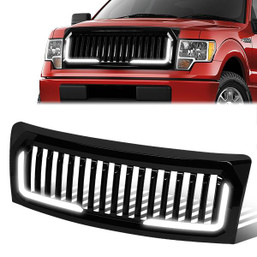 09-14 Ford F150 LED DRL Front Grille - Badgeless Vertical Fence Style - Gloss Black 09-14 Ford F150 LED DRL Front Grille - Badgeless Vertical Fence Style - Gloss Black
