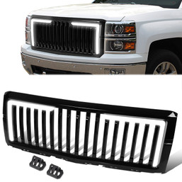 14-15 Chevrolet Silverado 1500 Front Grille + LED Bar - Badgeless Vertical Slat Style 14-15 Chevrolet Silverado 1500 Front Grille + LED Bar - Badgeless Vertical Slat Style