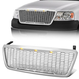04-08 Ford F-150 Front Grille+LED - Badgeless Honeycomb Mesh - Chrome 04-08 Ford F-150 Front Grille+LED - Badgeless Honeycomb Mesh - Chrome