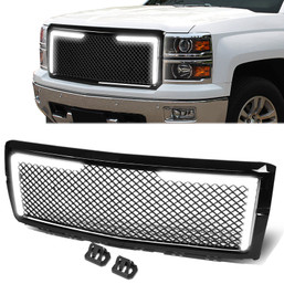 14-15 Chevy Silverado 1500 LED Light Badgeless Diamond Mesh Diamond Front Grille 14-15 Chevy Silverado 1500 LED Light Badgeless Diamond Mesh Diamond Front Grille