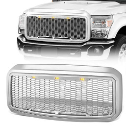 11-16 Ford F250 F350 F450 F550 Super Duty Front Grille+LED - Honeycomb Mesh - Chrome 11-16 Ford F250 F350 F450 F550 Super Duty Front Grille+LED - Honeycomb Mesh - Chrome